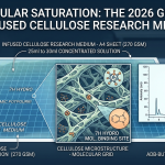 Diagram of synthetic cannabinoid molecular locking on infused cellulose research media, including HPLC quantification of ADB-BUTINACA.